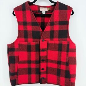 VTG Filson Mackinaw Style 20 Virgin Wool Vest Red Black Buffalo Check USA 44 Lg